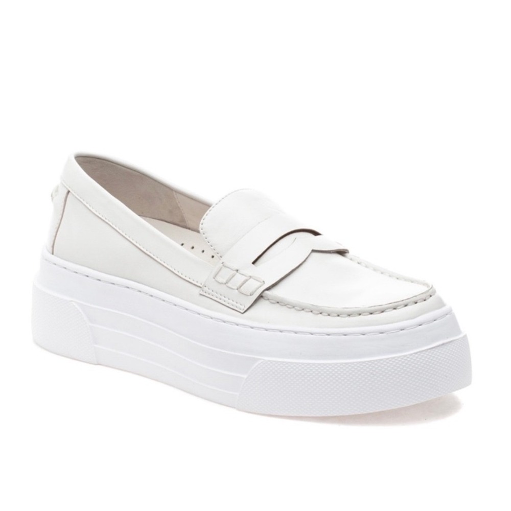 J/Slides Ava Platform Loafer Women 10 White Leather Slip On Sneaker Excellent